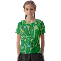 Golf Course Par Golf Course Green Kids  Frill Chiffon Blouse by Sarkoni