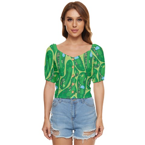 Golf Course Par Golf Course Green Button Up Blouse by Sarkoni