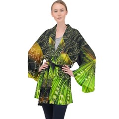 Machine Technology Circuit Electronic Computer Technics Detail Psychedelic Abstract Pattern Long Sleeve Velvet Kimono  by Sarkoni