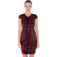 Technology Computer Circuit Capsleeve Drawstring Dress  by Sarkoni
