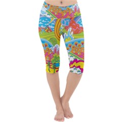 Vintage 1960s Psychedelic Lightweight Velour Cropped Yoga Leggings by Sarkoni