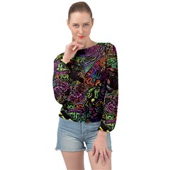 Trippy Dark Psychedelic Banded Bottom Chiffon Top by Sarkoni
