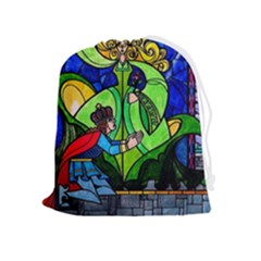 Beauty And The Beast Stained Glass Rose Drawstring Pouch (xl) by Sarkoni