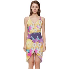 Watercolors Flowers Wrap Frill Dress by LalyLauraFLM
