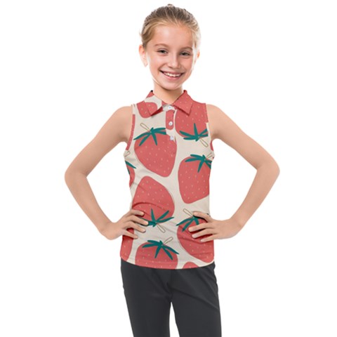 Seamless Strawberry Pattern Vector Kids  Sleeveless Polo T-shirt by Grandong