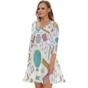 School Subjects And Objects Vector Illustration Seamless Pattern Shoulder Cut Out Zip Up Dress View2
