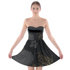 Dark And Gold Flower Patterned Strapless Bra Top Dress by Grandong