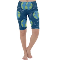 Seamless Pattern Cartoon Earth Planet Cropped Leggings  by Grandong