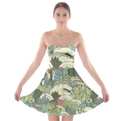 Playful Cactus Desert Landscape Illustrated Seamless Pattern Strapless Bra Top Dress by Grandong
