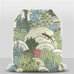 Playful Cactus Desert Landscape Illustrated Seamless Pattern Drawstring Bag (small) by Grandong