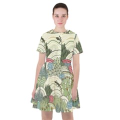 Playful Cactus Desert Landscape Illustrated Seamless Pattern Sailor Dress by Grandong