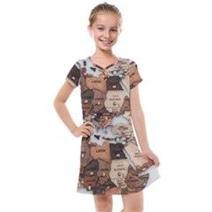 3d Vintage World Map Kids  Cross Web Dress by Grandong
