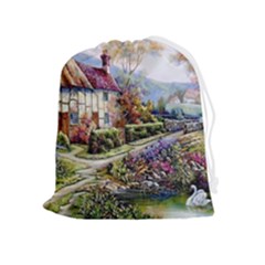 Colorful Cottage River Colorful House Landscape Garden Beautiful Painting Drawstring Pouch (xl) by Grandong