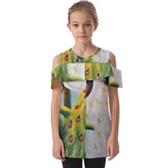 Peacock Art Fold Over Open Sleeve Top by Grandong