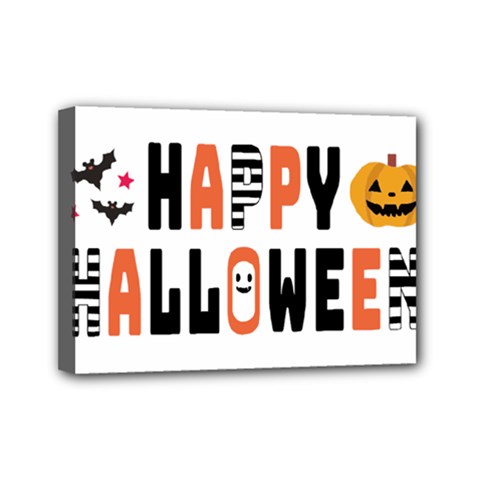 Happy Halloween Slot Text Orange Mini Canvas 7  X 5  (stretched) by Sarkoni