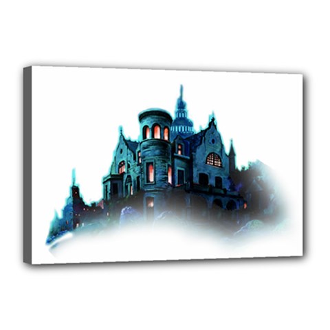 Blue Castle Halloween Horror Haunted House Canvas 18  X 12  (stretched) by Sarkoni