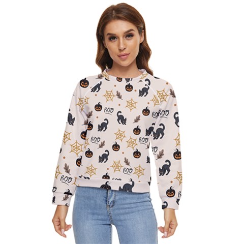 Cat Halloween Pattern Women s Long Sleeve Raglan T-shirt by Ndabl3x