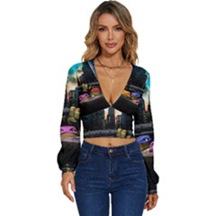 Teenage Mutant Ninja Turtles Leonardo Raphael Michelangelo Donatello Long Sleeve Deep-v Velour Top by Sarkoni