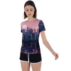 Pixel Art City Back Circle Cutout Sports T-shirt by Sarkoni