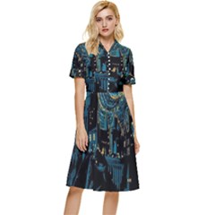 Hogwarts Starry Night Van Gogh Button Top Knee Length Dress by Sarkoni