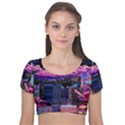 Retro City Pixel Velvet Short Sleeve Crop Top  View1