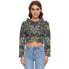 Digital Art Triangle Pattern Texture Mosaic Women s Lightweight Cropped Hoodie by Grandong