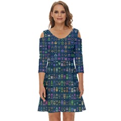 Procedural Generation Digital Art Pattern Shoulder Cut Out Zip Up Dress by Grandong