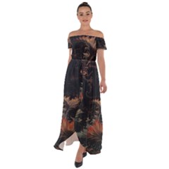 Fractal Digital Art Pattern Off Shoulder Open Front Chiffon Dress by Grandong