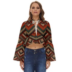 Pattern Knitting Texture Boho Long Bell Sleeve Top by Grandong