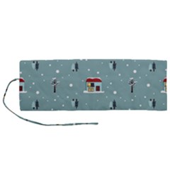 Seamless Pattern With Festive Christmas Houses Trees In Snow And Snowflakes Roll Up Canvas Pencil Holder (m) by Grandong