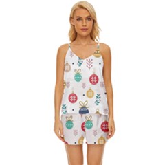 Cute Christmas Pattern V-neck Satin Pajamas Set by Grandong