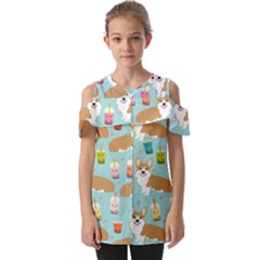Welsh Corgis Dog Boba Tea Bubble Tea Cute Kawaii Fold Over Open Sleeve Top by Grandong