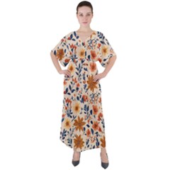 Boho Flowers Seamless Patternn V-neck Boho Style Maxi Dress by Jack14