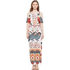 Birds Draped Sleeveless Chiffon Jumpsuit by Valentinaart