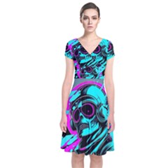 Aesthetic Art  Short Sleeve Front Wrap Dress by Internationalstore