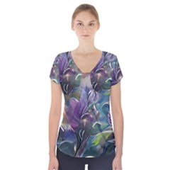 Abstract Blossoms  Short Sleeve Front Detail Top by Internationalstore