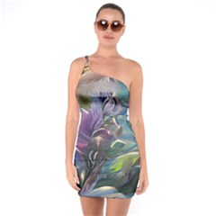 Abstract Blossoms  One Shoulder Ring Trim Bodycon Dress by Internationalstore