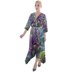 Abstract Blossoms  Quarter Sleeve Wrap Front Maxi Dress by Internationalstore
