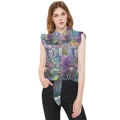 Abstract Blossoms  Frill Detail Shirt by Internationalstore