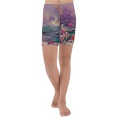 Abstract Flowers  Kids  Lightweight Velour Capri Yoga Leggings by Internationalstore