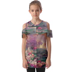 Abstract Flowers  Fold Over Open Sleeve Top by Internationalstore