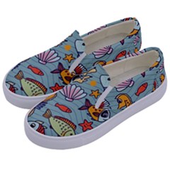 Cartoon Underwater Seamless Pattern With Crab Fish Seahorse Coral Marine Elements Kids  Canvas Slip Ons by uniart180623