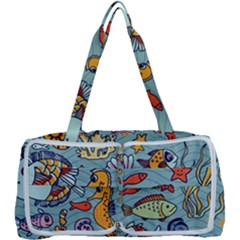 Cartoon Underwater Seamless Pattern With Crab Fish Seahorse Coral Marine Elements Multi Function Bag by uniart180623