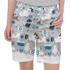 Veterinarian Medicine T- Shirt Veterinary Medicine, Happy And Healthy Friends    Grey Background Tur Women s Pocket Shorts by ZUXUMI
