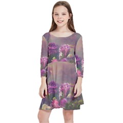 Floral Blossoms  Kids  Quarter Sleeve Skater Dress by Internationalstore