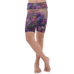Floral Blossoms  Kids  Lightweight Velour Cropped Yoga Leggings by Internationalstore