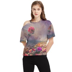 Floral Blossoms  One Shoulder Cut Out T-shirt by Internationalstore