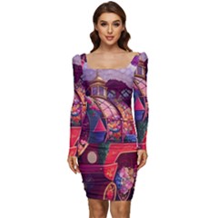 Fantasy  Women Long Sleeve Ruched Stretch Jersey Dress by Internationalstore