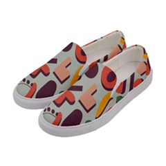 Shapes In Retro Colors On A Green Background Women s Canvas Slip Ons by LalyLauraFLM