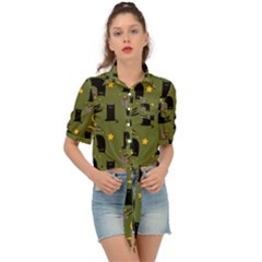 Cat Cartoon Cats Animal Pattern Tie Front Shirt  by Pakjumat